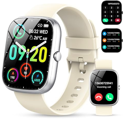 Smartwatch für Herren Damen,1,91 Voll Touch Smart watch mit Bluetooth Anrufe,100+Sportmodi IP68 Wasserdicht Sportuhr,Fitnessuhr mit Puls-Schlaf-Monitor Schrittzähler, Uhr für Android iOS(Aus Weiß）