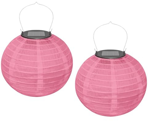Ledeak 2 Stück Fotovoltaik-Laternen im Freien, 20 cm Polyester wasserdichte LED-Solarleuchte im Freien, runde chinesischen orientalischen Stil Laternen für Hochzeit Haus Garten Terrasse Party