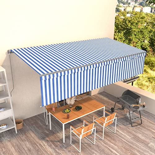 ZEYUAN Gelenkarmmarkise Einziehbar mit Volant, Sichtschutz Balkon, Balkon Markise, Seitenmarkise, Klemmmarkise, Sonnenvorhang, Balkonmarkisen, 6x3 m Blau und Weiß