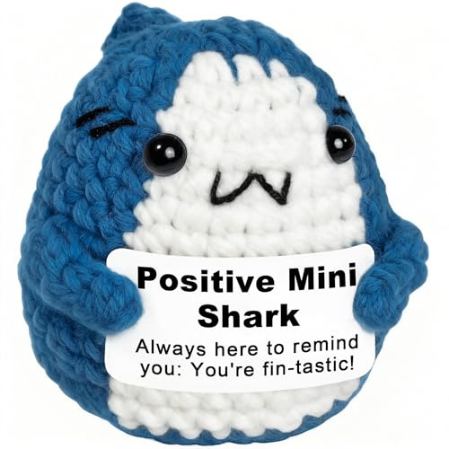 Krinisou Positive Animals Crochet Shark Gift – Mini Emotional Shark Plush