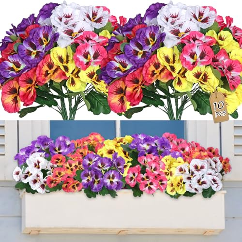 SOMYTING Artificial Fake Pansy Flowers for Outdoor, Mix Magenta, 10PCS | Artificial Flowers for Outdoors Faux Silk Pansies Fake Flowers Plants for Outside Planter Porch Yard Patio Home Decor