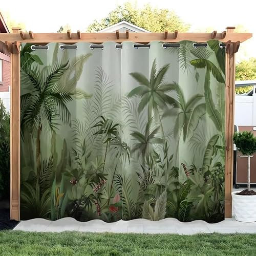 Outdoor Vorhang Tropischr Dschungel Wetterfest Outdoor Vorhänge Anlage mit Ösen Wasserdicht Outdoor Gardinen 2er Set Outdoorvorhänge für Balkon Pavillon Terrasse, 132x275cm