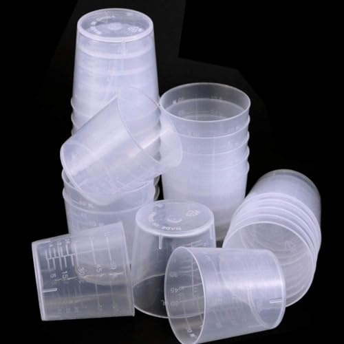 Vaso graduado de plástico, taza medidora de 60 ml, paquete de 30, recipiente transparente