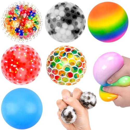 6 Stück Stressbälle, Regenbogen Squeeze Bälle, Antistressball, Mesh Stressbälle, Bunte Anti Stress Squeeze Traubenbälle