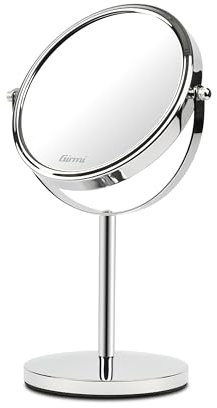 Girmi Specchio per Trucco da Tavolo BE01 Bifacciale con Rotazione 360°, Specchio ingranditore trucco, Cromato