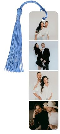Zysta Personalisiert Lesezeichen mit Foto Gravur Metall Bookmark Buchzeichen mit Blau Quasten Anhänger Rechteckig Handgefertigt Buch Zubehör für Abitur Studenten Geschenk (# 1-4 Foto)