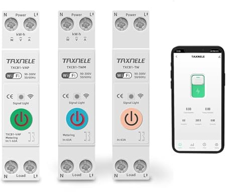 Tuya WiFi Interruptor Medidor Energia 10A 16A 20A 25A 32A 40A 63A VAP Rail DIN MCB Relé Sobretensión y protector contra sobrecorriente Smart Life App Control (TXCB1-TWM Metering, 16A)