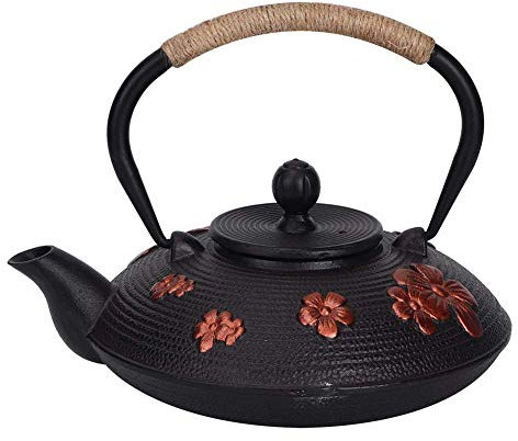 Théière classique en fonte, 0,9 l, cerise orientale rouge, style – Couleur élégante, superbe finition – Parfait pour un usage domestique ou comme cadeau