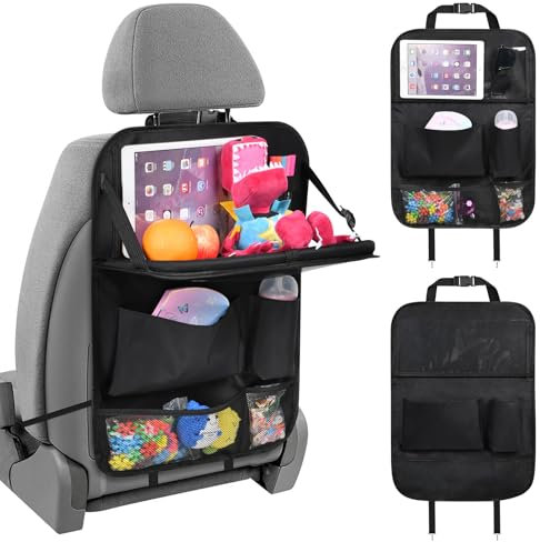 URAQT Auto Organizer, Kinder Auto Aufbewahrungstasche mit Faltbar Tisch, Multifunktionale Viele Taschen Viel Stauraum Rücksitz Organizer, Autositze Zubehör, Rückenlehnen Utensilientaschen Schwarz