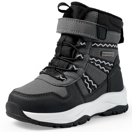 Harvest Land Kids Waterproof Winter Snow Boots for Girls & Boys - Lightweight, Non-Slip, Warm Outdoor Hiking Shoes High top Black 1