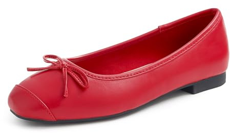 Feversole Women's Square Toe Fashion Flat,Punta Quadrata Easy Buckle Tacco Basso Slip On Flats in Pelle vegana Berretto Rosso con Punta Liscia 39 EU