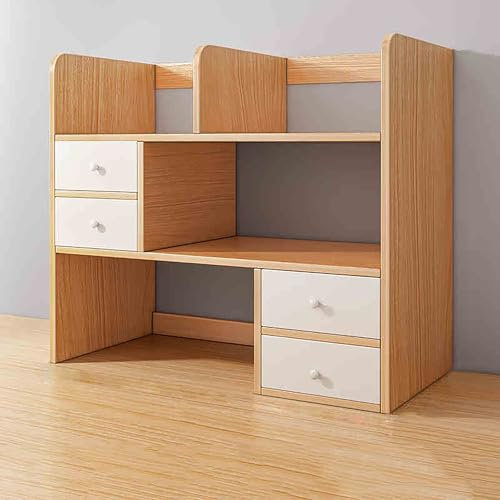 Schreibtisch Bücherregal Organizer, Schreibtisch-Regale und Büroregale, 3-stufiges Schreibtisch-Regal, Mehrzweck-Schreibtischaufsatz aus Holz, Bücherregal aus Holz, Schreibtisch-Bücherregal(Metallic,1