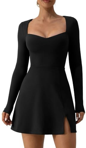 RPAEOY Vestito Donna Elegante Maniche Lunghe Slit con Scollo V Sexy Midi Bodycon Abito Moda Slim Miniabito da Festa Cocktail Party (Nero/M)