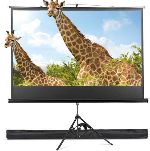 SUPER DEAL 84'' Projector Screen with Stand,Portable Indoor Outdoor Projector Screen 16: 9 4K HD Wrinkle-Free Foldable Movie Screen with Carry Bag for Backyard