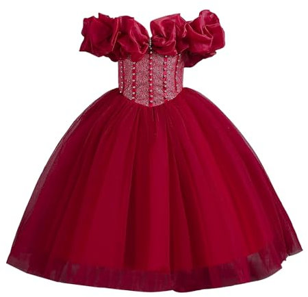 Robe asymétrique épaule dénudée pour Enfants, Tenue de Princesse à Bretelles, Tenue de Festival, à Fleurs, Cadeau de fête pour Filles Cardigans Plumeau pour Filles