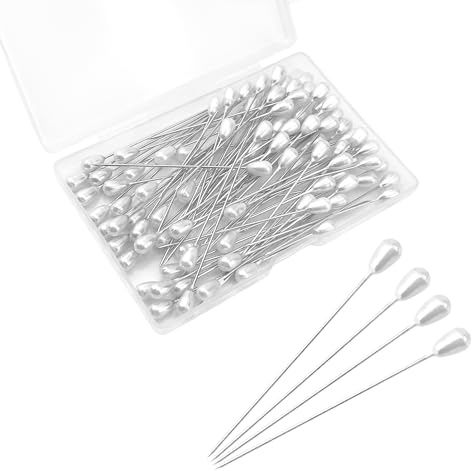 Desenda 100 PCS Corsage Pins with Box, Long Straight Pearl Head Pins | Strong Boutonniere Pins, Wedding Bouquet Pin for Flowers, Quilting Sewing Pinning Down Clothes, DIY Crafts (2.17)