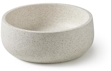 MG Valencia FLORENCIA WHITE Vasque à Poser en Terrazzo. Lavabo Salle de Bain, Vasque Ronde à Poser, Lavabo WC, Sans Trou pour Robinet, Design Minimaliste, LxLxH:39x39x14cm (Blanc)