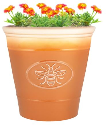 Outdoor Classic Bee Planter | Ceramic Look Round Plastic Flower Pot Glossy Finish | Frost & UV Resistant Traditional Garden Plant Pot | 30 & 40cm | Blue, Brown, Honey (Honeycomb, 30cm - Pack of 2)