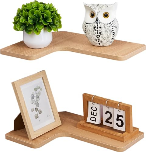 Gieanoo Estantería de esquina colgante, juego de 2 estantes de pared de 40 cm en forma de L, estante de esquina de madera montado en la pared para cocina, baño, salón, dormitorio (Natural)