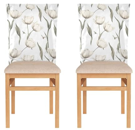 KLL Set di 6 coprischienali per sedie da hotel, per sala da pranzo, antipolvere, stile rustico, con fiori bianchi
