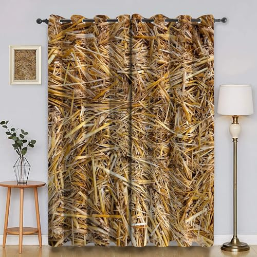 Cortinas Opacas Térmicas Aislantes 2 Piezas - 117x137cm, Paja Paja de Trigo, Cortinas Decoración Salón/Dormitorio, con Anilla de Cortina CLA8473