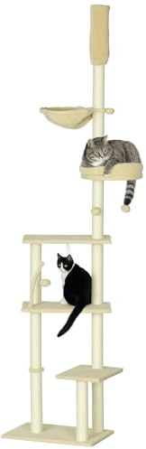 PawHut Árbol para Gatos de Suelo a Techo Altura Ajustable 230-250 cm Beige
