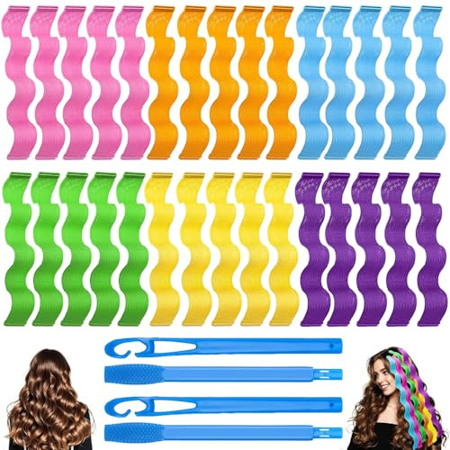 BIZOI Lockenwickler Spiral Locken Styling Kit, Locken Wave Styling Kit, 30 Stück Spiral Locken Styling Kit, Lockenwickler Spiral Curls mit 4 Stück Styling Haken für alle Haarlängen (30cm)