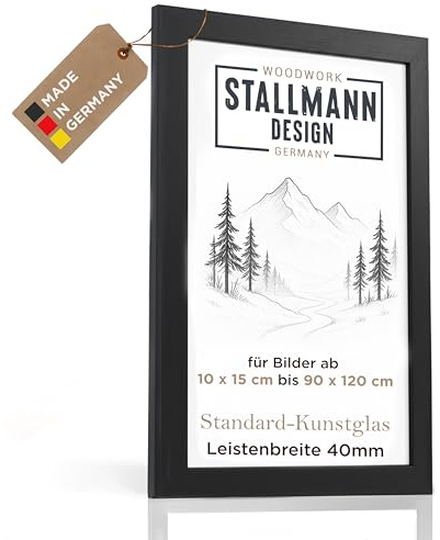 Stallmann Design Bilderrahmen 80 x 120 in Schwarz | mit Standard-Kunstglas | 40 mm breite Rahmenleiste