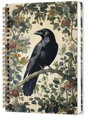 nvucamd Gotisk mörk korp spiralanteckningsbok, häxa svart kråka botanisk journal anteckningsbok, mörk korp stuga journalföring anteckningsböcker för kvinnor, gotisk korp kontor skolmaterial gåvor