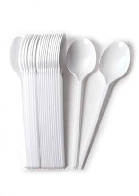 Pack 100 Chucharillas - Cubiertos de Plástico - Envio 24 h - Reutilizable - Alta Resistencia, Tenedor de Plástico para Cumpleaños, Picnics, Fiestas, Buffets,Bodas,Catering, Barbacoas (Cucharilla)