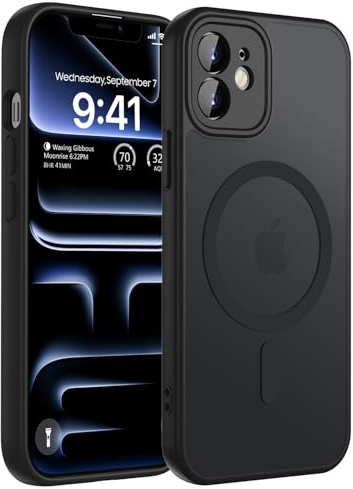 KPPIT Magnetisch für iPhone 12 Hülle Kompatibel für Magsafe,[Militärnorm Schutz Handyhülle] Durchscheinende Matt Kratzfeste Rückseite Schutzhülle Hülle für iPhone 12 Case, Schwarz