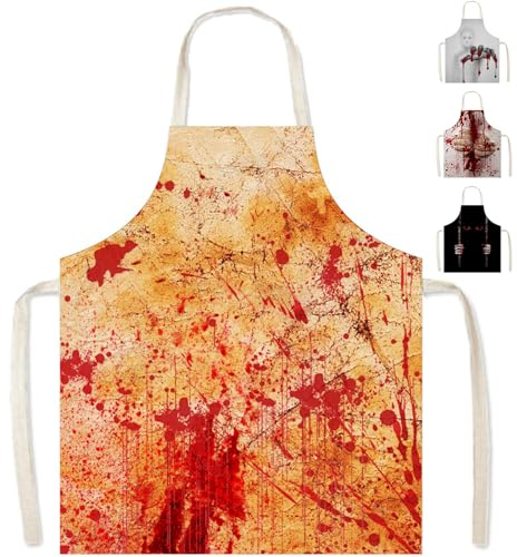 MOMAHUA Delantal de Halloween con salpicaduras de sangre para adultos, 65 x 75 cm, disfraz de carnicero sangriento, accesorios de cosplay, ajustable, impermeable, para cocina, camarera, chef, delantal