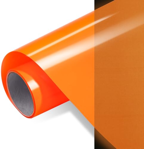 FOSER Plotterfolie Textil, Nachleuchtende Bügelfolie textil, 30,5cm×150cm Transferfolie Plotter flexfolie für Textilien, Stoffe (Nachleuchtend-Orange)