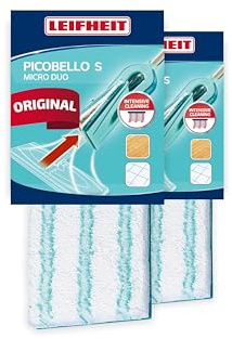Leifheit Original Wischpad Picobello S micro duo Wischbezug für glatte Böden, Wischer Bezug aus Mikrofasern und Spezialborsten, saugfähiger Bodenwischer Bezug 2er Set | 2 Ersatzbezüge, 27 cm Wischbreite, Spezialborsten für Fugen und Strukturflächen, Mikrofaser, waschbar bei 40°C