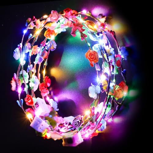 12 Stück LED Blumenkranz Stirnband – Leuchtender Haarkranz für Damen & Kinder, Festival Party Kopfschmuck, Hochzeit, Geburtstag, Weihnachten, Mallorca Accessoires