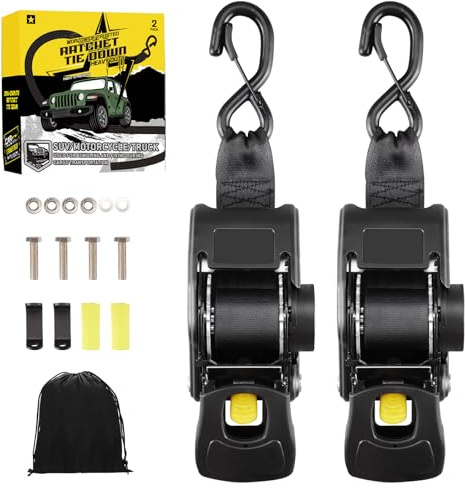 Hifybaty 2PCS Retractable Ratchet Straps - Heavy Duty Transom Tie Downs 2in x 4ft Ratchet Straps for Boat Trailer - Extra Mounting Brackets & Bolt Set, Boat Accessories, Break Strength 2200LBS/998KG
