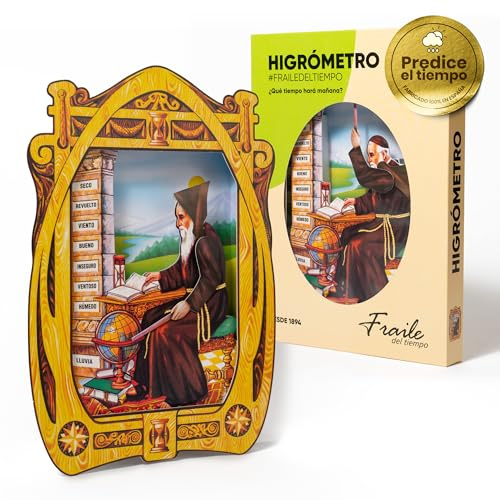 Higrómetro Fraile del Tiempo – Higrómetro de Cabello Monje del Tiempo, indicador tradicional del clima y la humedad – Fabricado en España (Clásico)