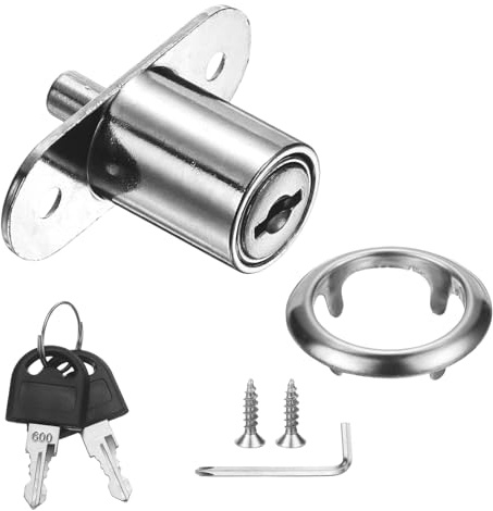 PATIKIL Drawer Desk Push Plunger Lock, 7/8 Cylinder Diameter 1-7/16 Cylinder Length Zinc Alloy Sliding Cabinet Locks with Cross Screwdriver Keyed Alike for Wardrobe Drawers