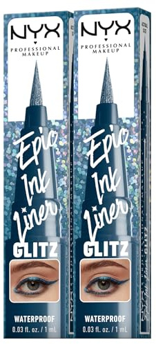 NYX Professional Makeup Epic Ink Liner Glitz 05 Dazzle Denim Eyeliner mit hochpigmentiertem Stift, wasserfest, feine und präzise Linien, flexible Spitze, vegane Formel, 2 Stück