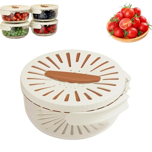 Zodazoqa 2 in 1 Dish Drainer and Strainer, Multifunctional Fruit and Vegetable Washing Bowl, Fruit Drain Basket with Foldable Handle & Lid, Plastic, for Outdoor, Picnic，for Salad Pasta Fruits