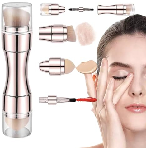 Brochas de maquillaje de tamaño de viaje, herramienta de belleza retráctil de doble extremo, brocha portátil para base de maquillaje facial, para rubor, polvo, brillo de labios, sombra de ojos, cejas