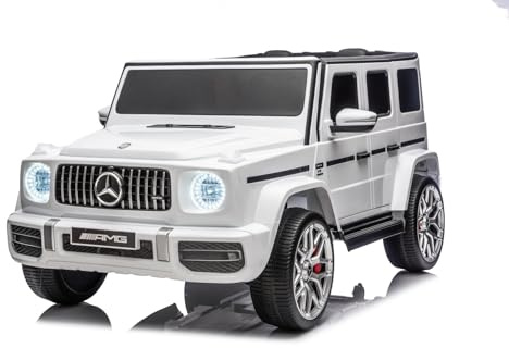 Elektrisches Kinderauto Mercedes-Benz G63 AMG 4x4, Zweisitzer, 24V, weiß, MP3-Player mit USB/AUX- und Bluetooth-Anschluss, Allradantrieb (4x4), Lithium-Batterie, Eva-Räder mit Federung, Fernbedienung