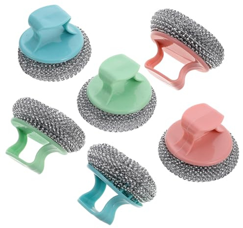 TOKIDNY Juego de 6 Estropajos Metálicos de Acero Inoxidable Mango Ergonómico Cepillos Desmontables para Limpieza de Ollas y Sartenes Estropajos para Cocina Antiadherentes Resistentes y