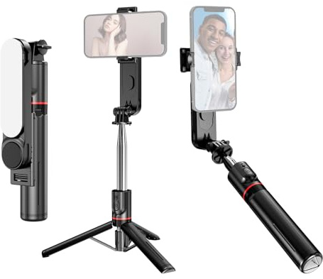 KIMISS Treppiede da Tavolo Multifunzione per Selfie Stick da 43,7 Pollici con Asta Telescopica 7 Sezioni con Clamp/Holder per Telefono Staccabile Compatibile con il 4.4/iOS 5.1