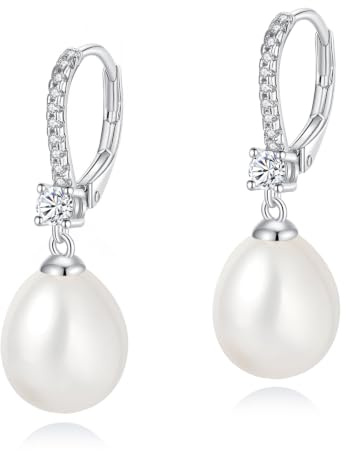 YAMI Damen-Perlenohrringe, 8mm Süßwasser-/Salzwasser-Zuchtperlen, Weiß/Schwarz/Rosa-Lila, Perlenohrringe Silber 925, Hypoallergene Ohrringe, Damenschmuck-Geschenk, für Jeden Anlass Geeignet