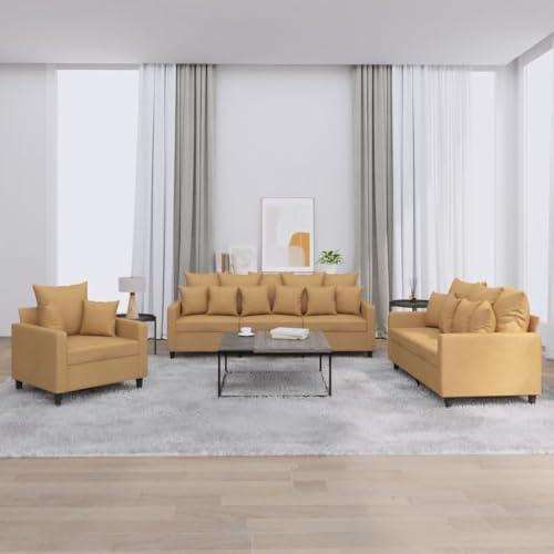 LoogCape 3-TLG. Sofagarnitur, Braun, Samtbezug, Metallgestell, mit Kissen, 1 Sessel, 1 Zweisitzer, 1 Dreisitzer, für Wohnzimmer, Schlafzimmer, bequemes Sitzerlebnis
