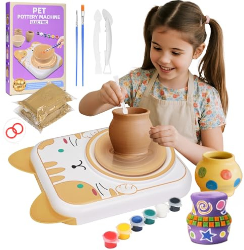 Yigowyigo Töpferset für Kinder, Mini Töpferscheibe Elektrisch Kit Töpferset Kunstspielzeug für Töpfern kinder Anfänger 6-12 Jahre, Weihnachtsgeschenke Geburtstagsgeschenk für Jungen und Mädchen