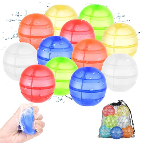 Oziral Wasserbomben Wiederverwendbar,12 Stück Wasserbomben aus Silikon Doppelöffnung Schnellfüller, Selbstschließend – Pool, Strand, Garten Outdoor Spielzeug für Kinder 6+ – Inkl Netzbeutel