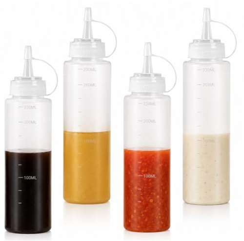 ShiJiuYou 4 Pz 240 ML Bottiglia da Spremere, Bottiglia Squeeze di Plastica, Flacone Dosatore in Plastica con Tappo, Flacone Dispenser per Ketchup Salse, Maionese, Olio Oliva, Pittura