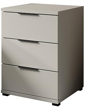 SMILLA 2 Nachttisch Moderne Nachtkommode Kaschmir 46 x 61 x 42 cm (B/H/T) | Schlafzimmer Nachtschrank mit 3 Schubladen, schwarzen Griffen, viel Stauraum und geräumiger Ablagefläche